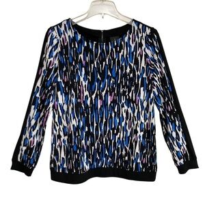 Worthington Petite Blouse Sz PMed Zip Back Elastic Band Stretch Leopard